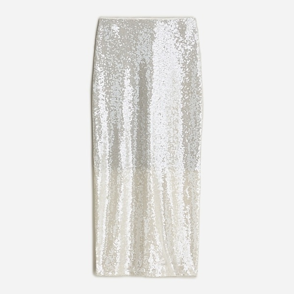 NWT J.Crew Collection Sequin Pencil Skirt in Silver Size 4
